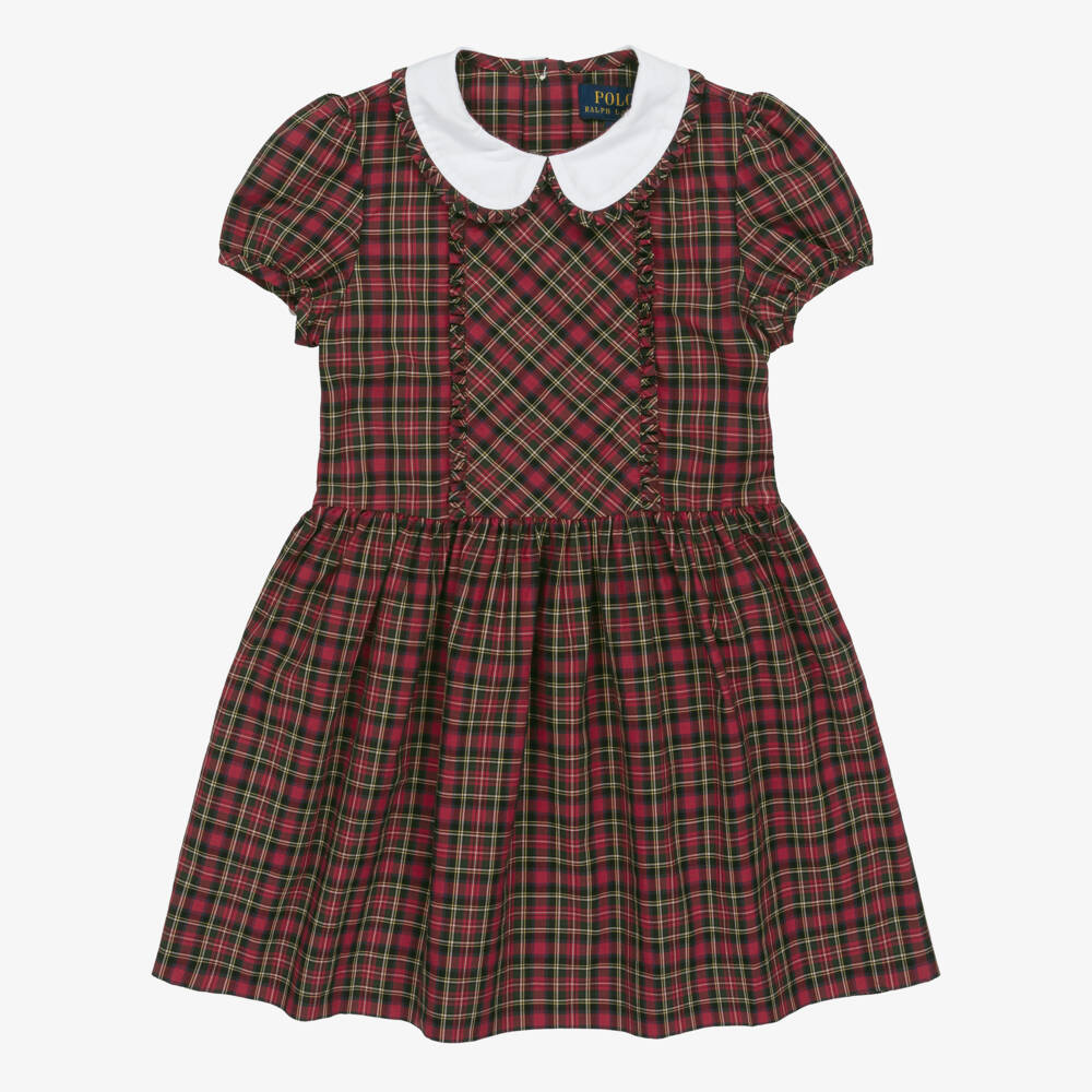 Ralph Lauren-Girls Red Tartan Cotton Dress | Childrensalon Outlet