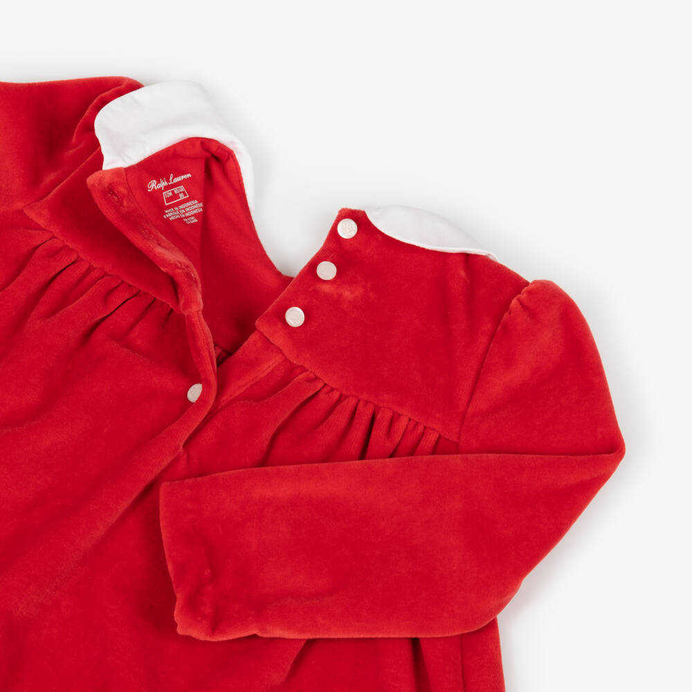 Ralph Lauren-فستان قطيفة لون أحمر للمولودات | Childrensalon Outlet