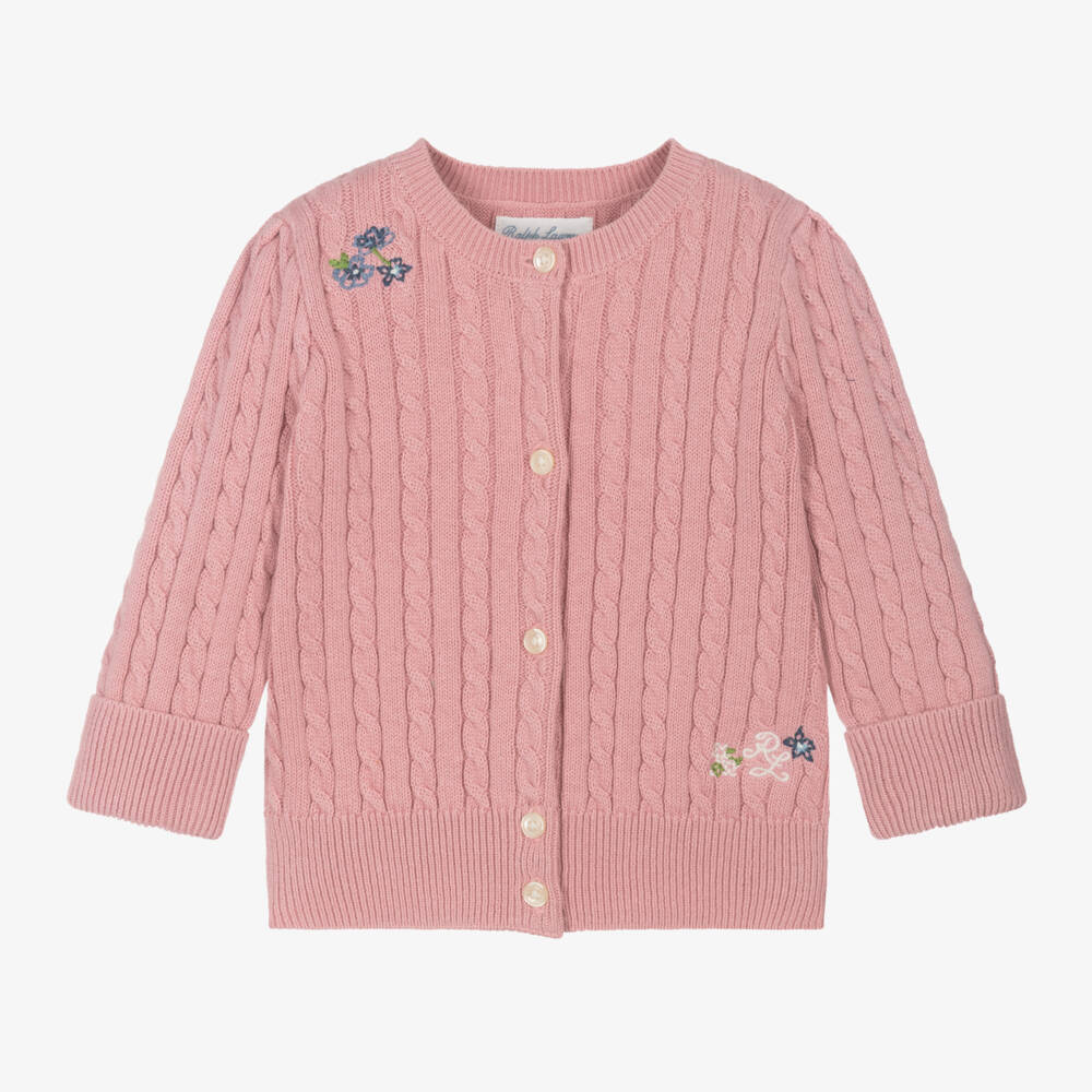 Ralph Lauren-Girls Rose Cable Knit Cardigan | Childrensalon Outlet