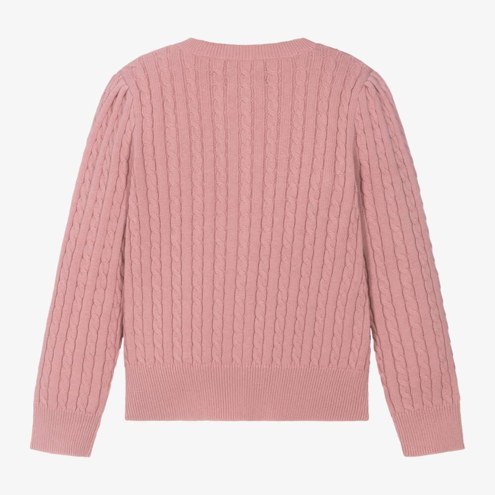 Ralph Lauren-كارديغان قطن محبوك لون زهري  | Childrensalon Outlet