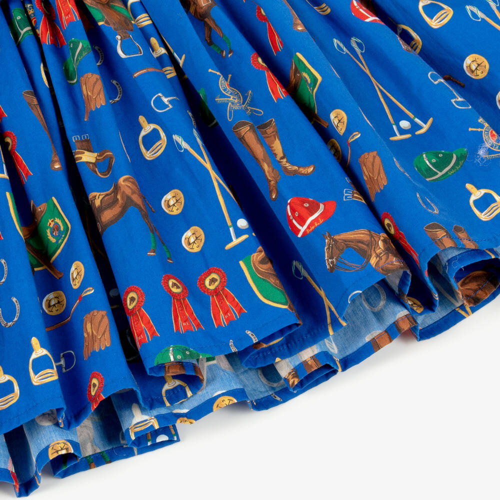 Ralph Lauren-Girls Royal Blue Polo Style Dress with Equestrian Print | Childrensalon Outlet
