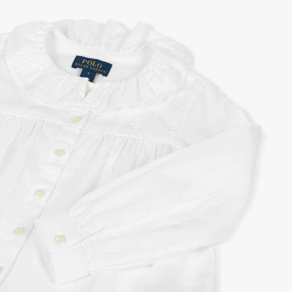 Ralph Lauren-Girls Ruffled Collar Linen Blouse | Childrensalon Outlet
