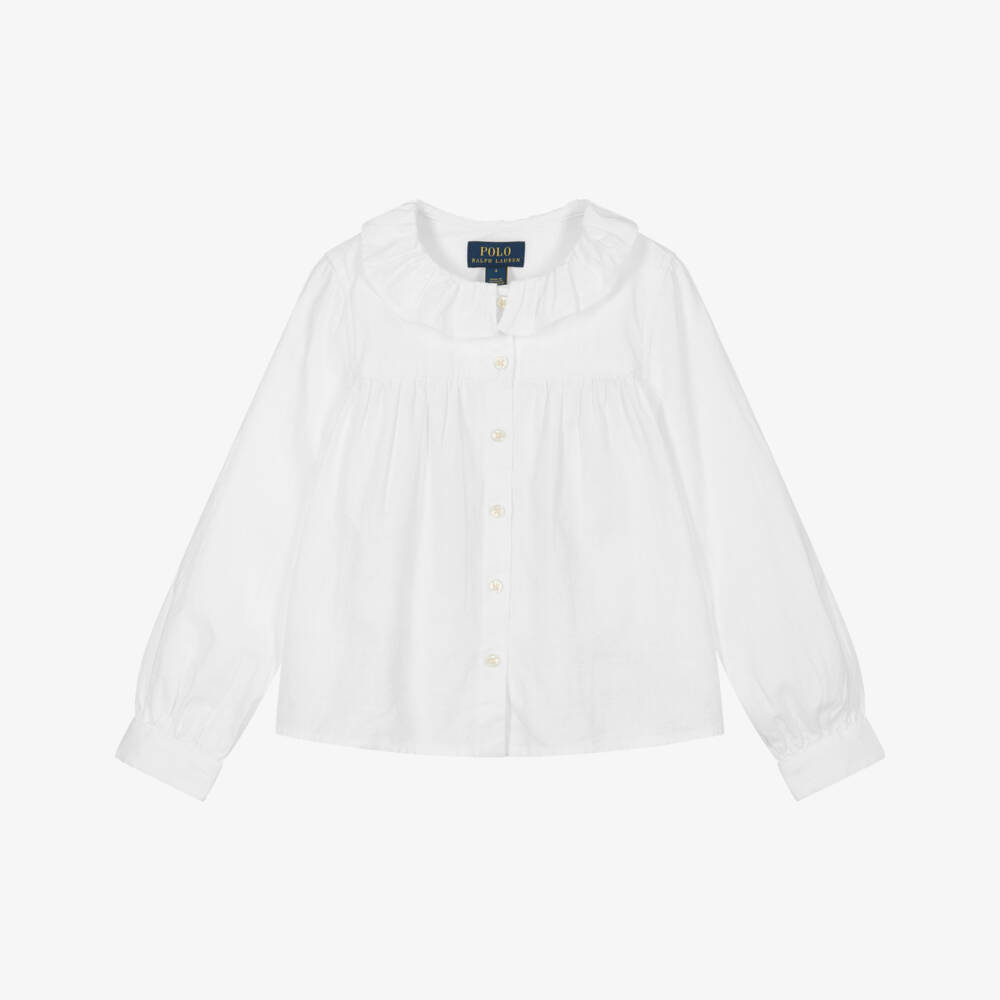 Ralph Lauren-Girls Ruffled Collar Linen Blouse | Childrensalon Outlet
