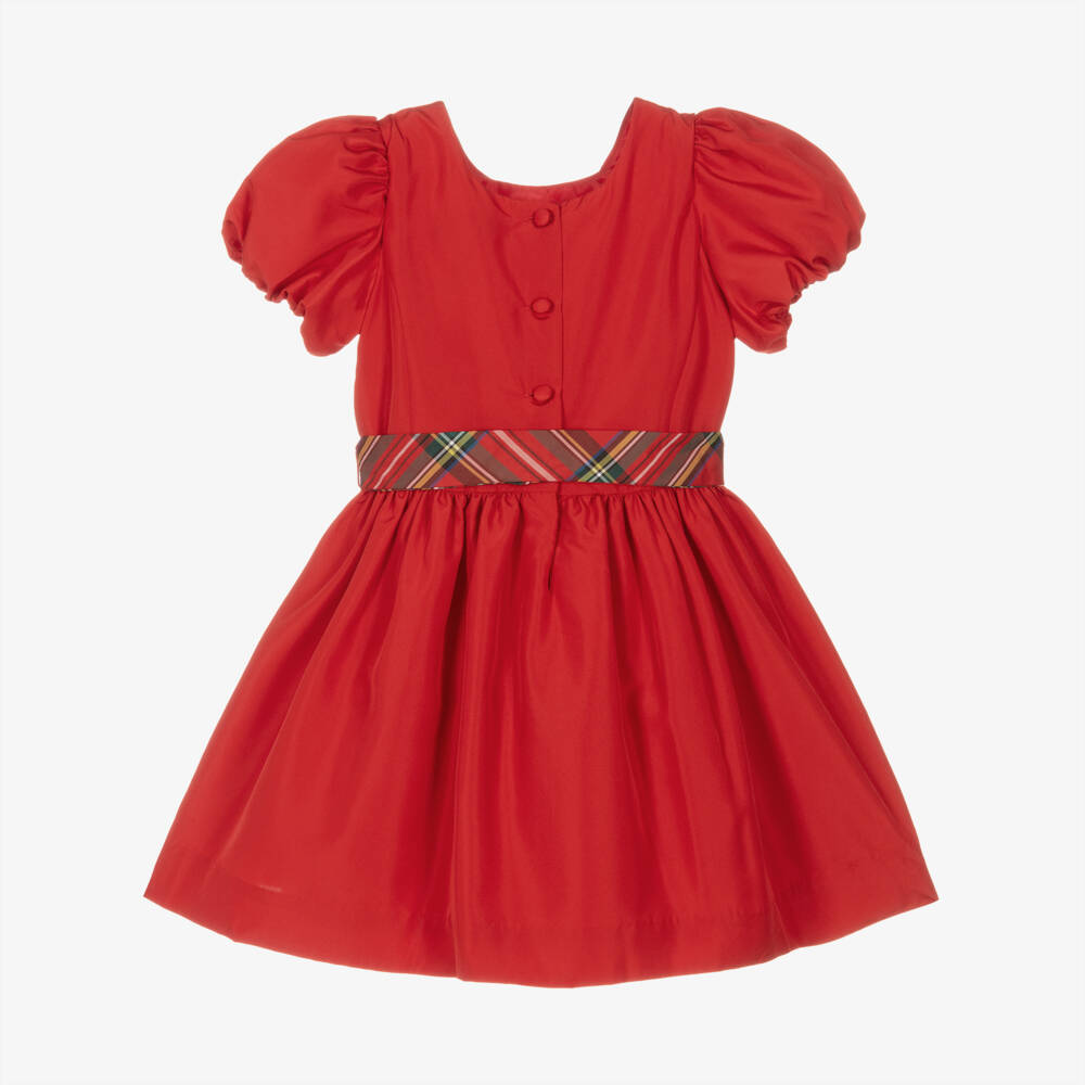 Ralph Lauren-Girls Scarlet Puff Sleeve Dress | Childrensalon Outlet