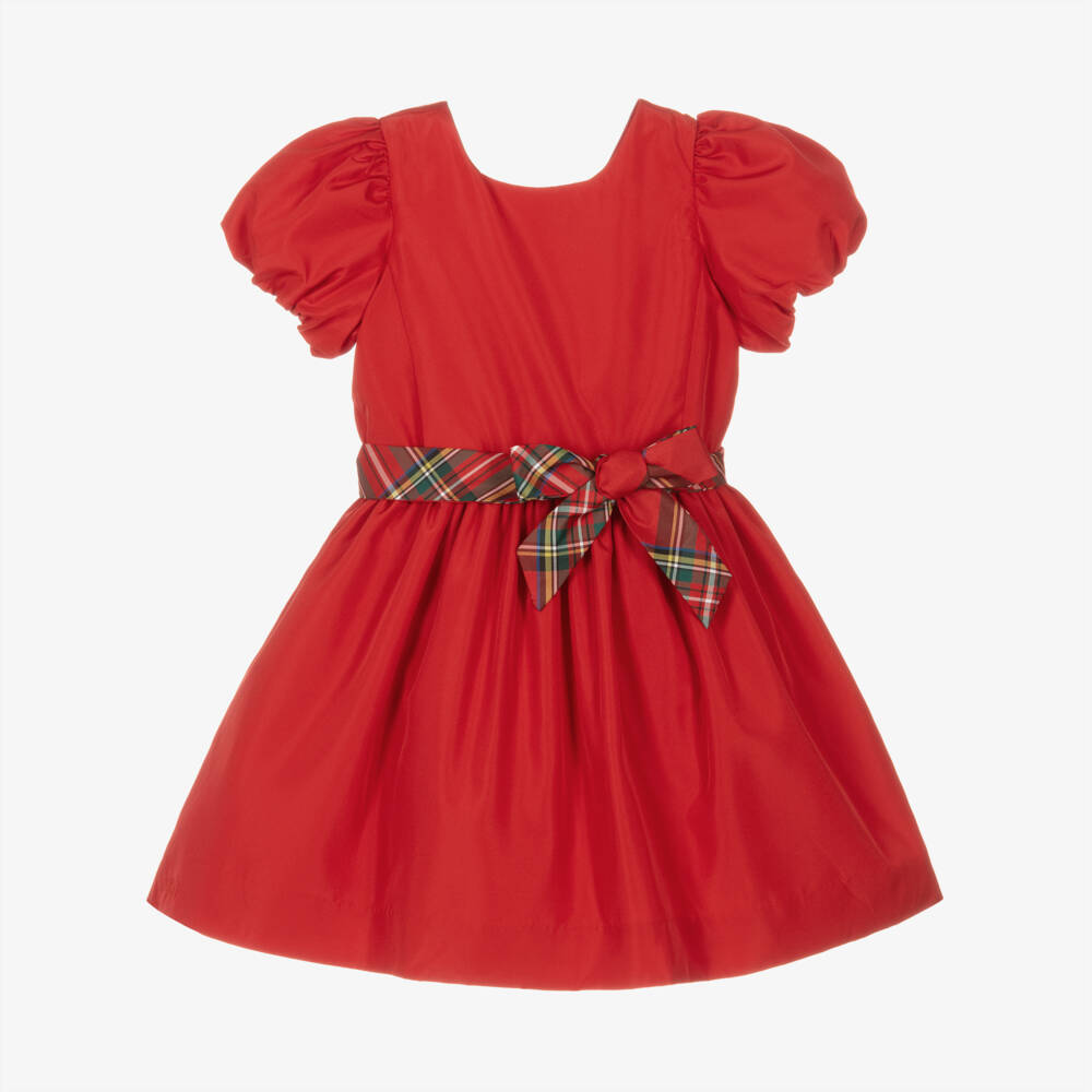 Ralph Lauren-فستان بأكمام منفوخة لون أحمر | Childrensalon Outlet