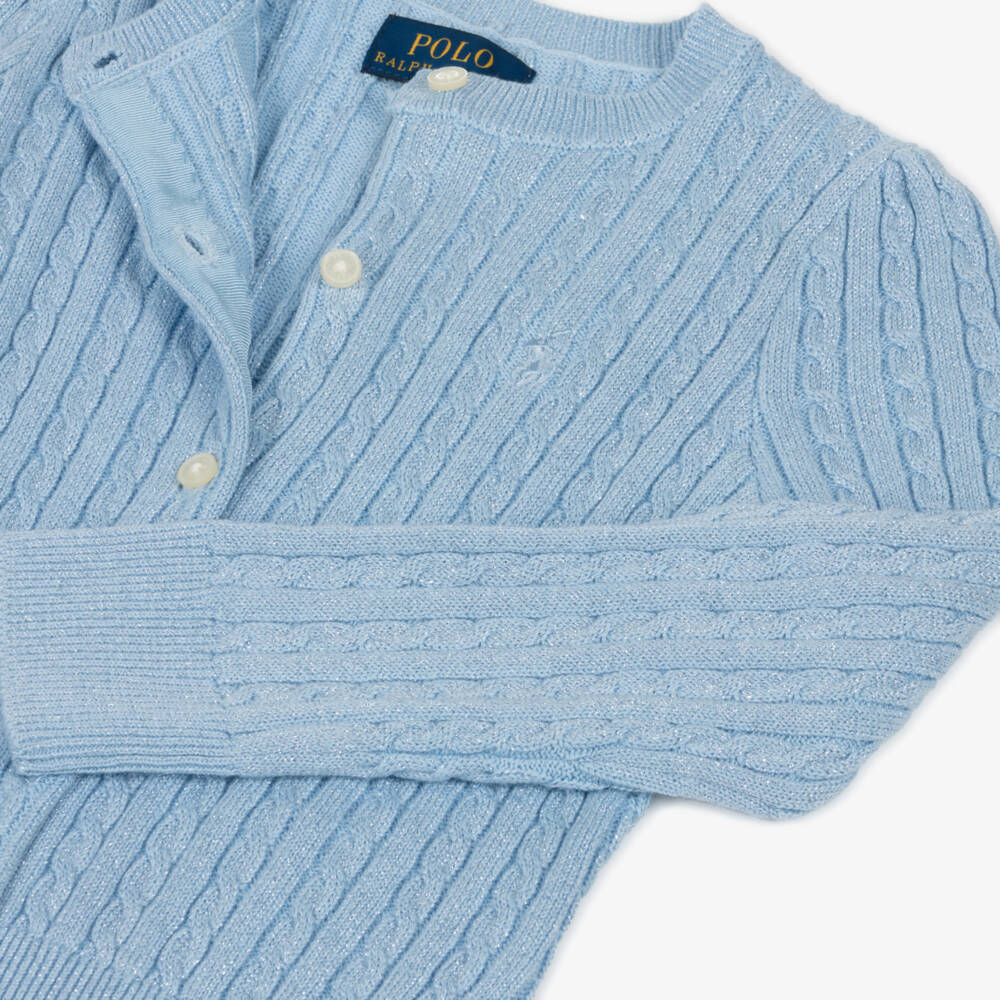 Ralph Lauren-Girls Shimmering Blue Knit Sweater | Childrensalon Outlet