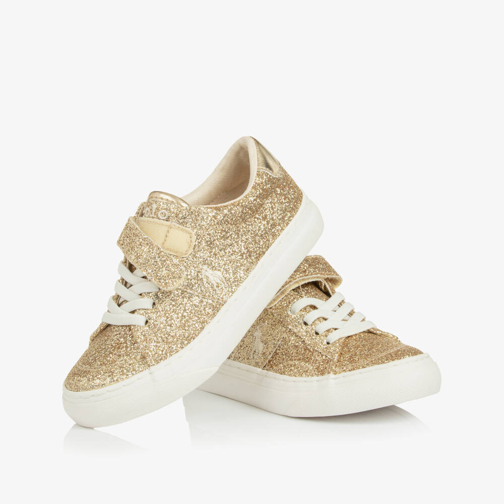 Ralph Lauren-Girls Shimmering Gold Trainers | Childrensalon Outlet