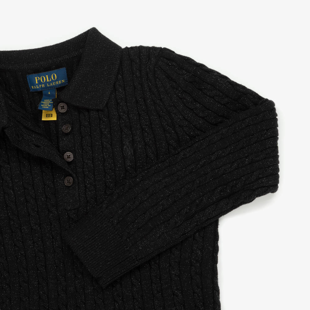 Ralph Lauren-Girls Shimmery Black Cable Knit Cotton Dress | Childrensalon Outlet
