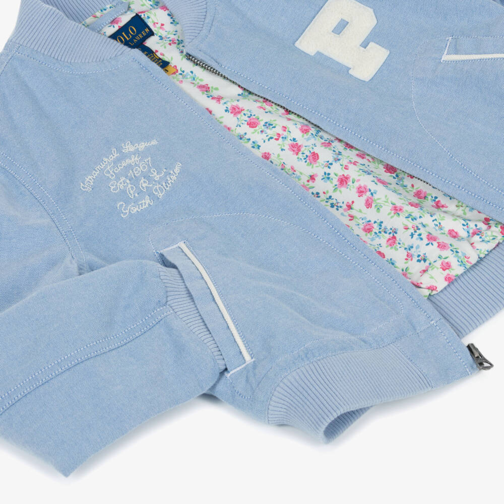 Ralph Lauren-Girls Sky Blue Cotton Letterman Jacket | Childrensalon Outlet