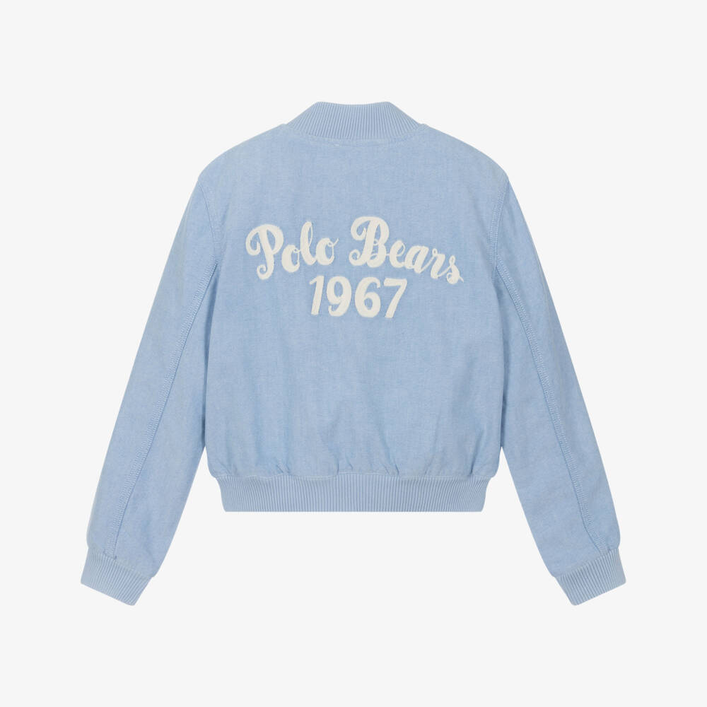 Ralph Lauren-Girls Sky Blue Cotton Letterman Jacket | Childrensalon Outlet