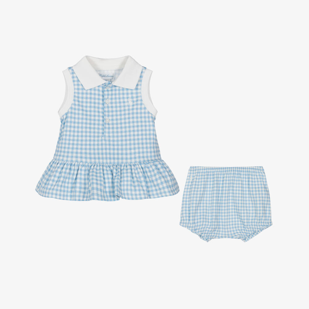Ralph Lauren-Girls Sky Gingham Ensemble with Hat | Childrensalon Outlet