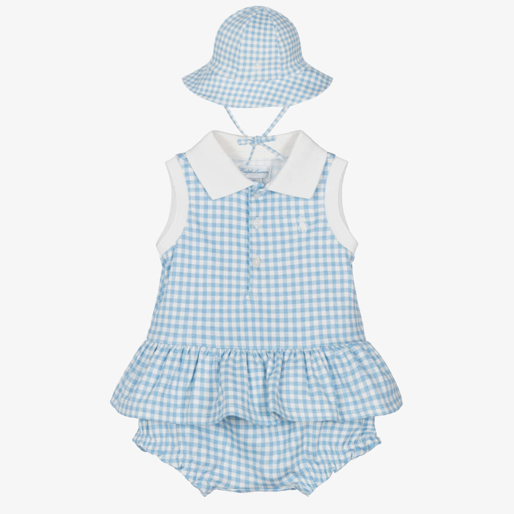 Ralph Lauren-Girls Sky Gingham Ensemble with Hat | Childrensalon Outlet