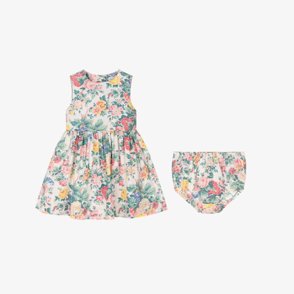 Ralph Lauren-Girls Sleeveless Floral Ivory Dress | Childrensalon Outlet
