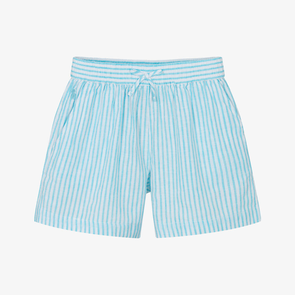 Ralph Lauren-Girls Soft Blue Linen Blend Shorts | Childrensalon Outlet