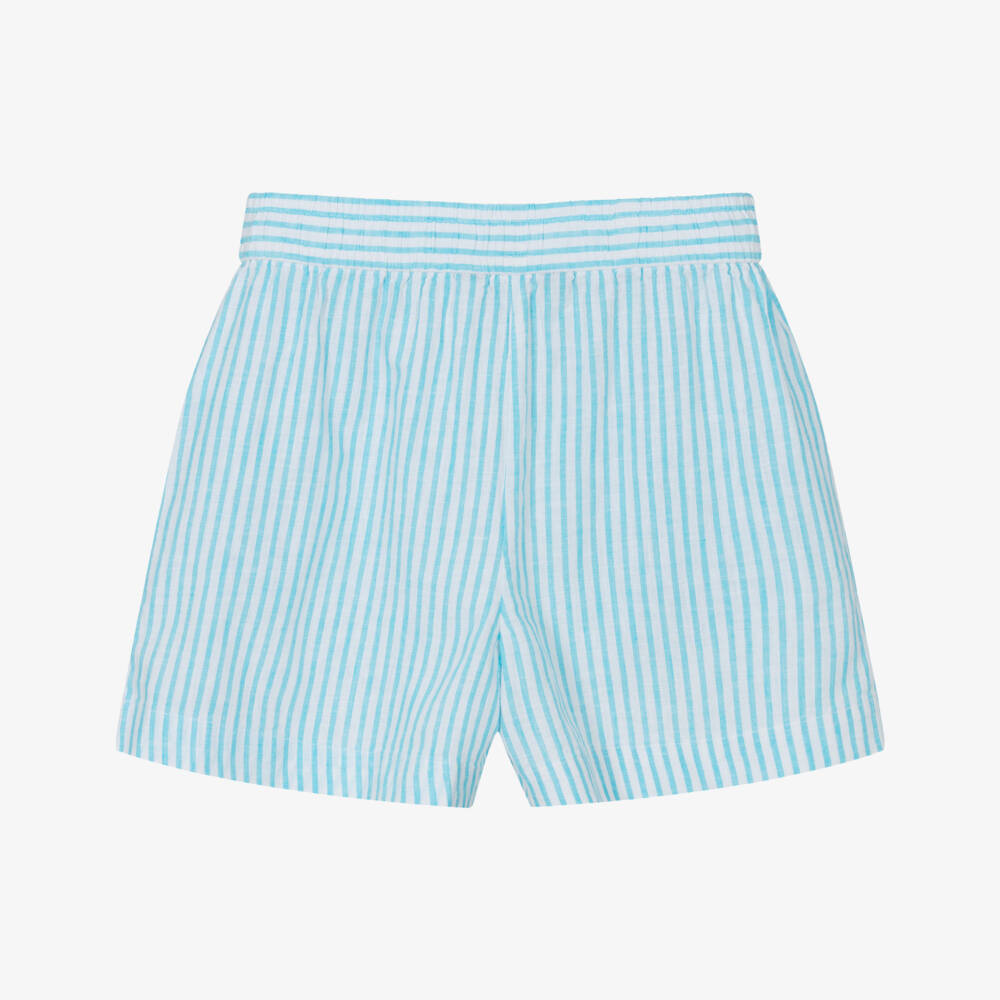 Ralph Lauren-Мягкие шорты из льняной смеси для девочек голубого цвета | Childrensalon Outlet