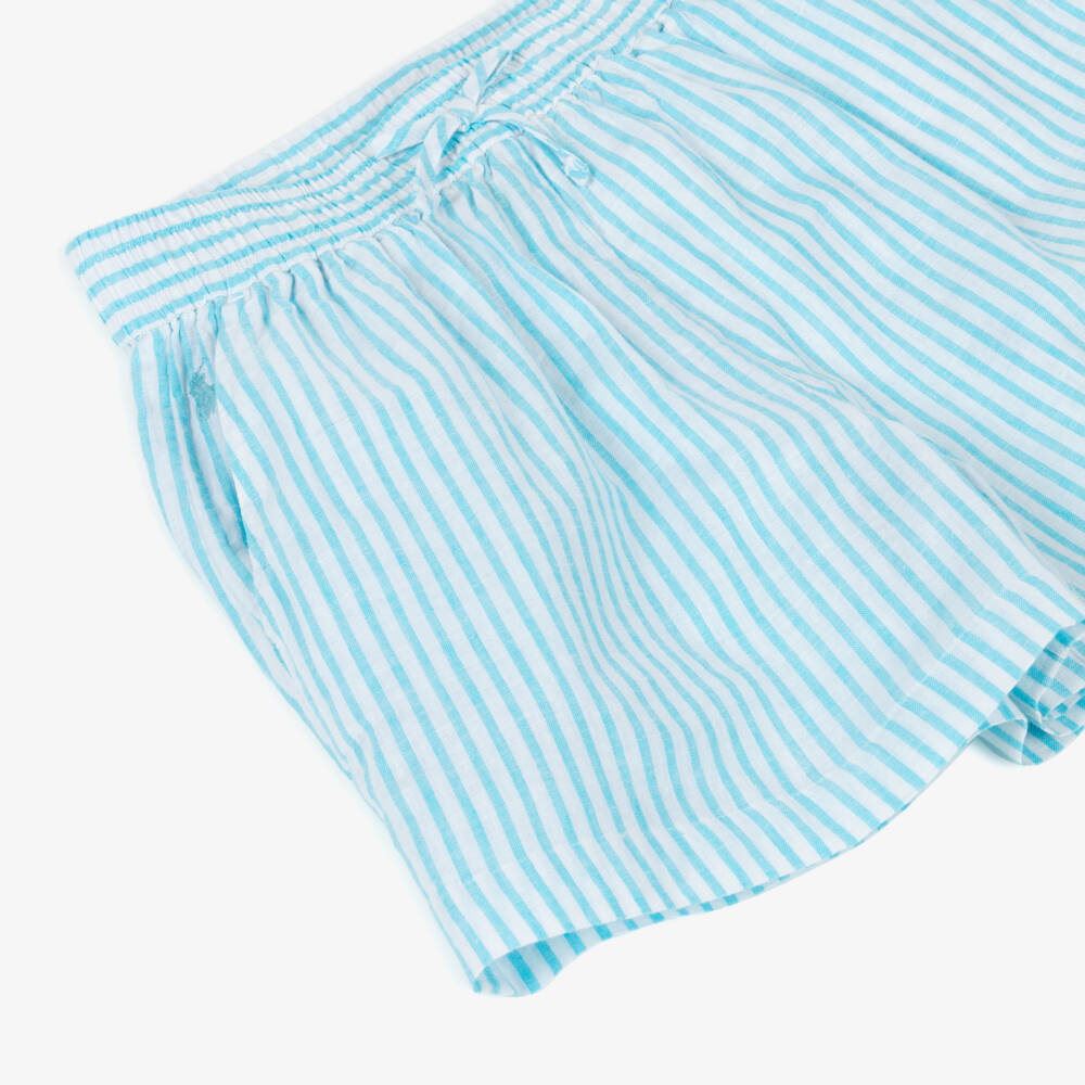 Ralph Lauren-Мягкие шорты из льняной смеси для девочек голубого цвета | Childrensalon Outlet
