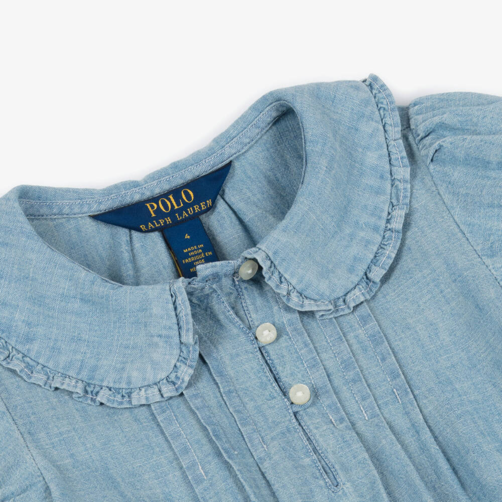 Ralph Lauren-بلوزة بيبلوم زرقاء ناعمة للبنات | Childrensalon Outlet