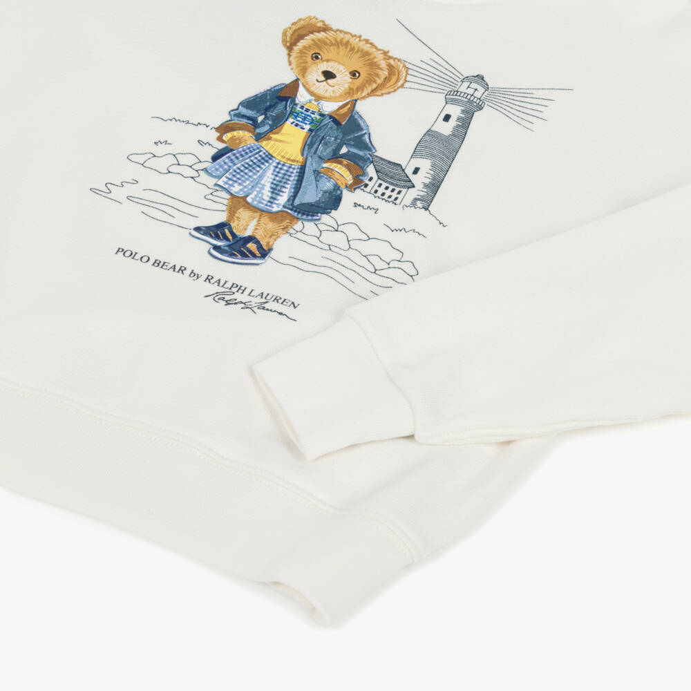 Ralph Lauren-Girls Soft Ivory Bear Jumper | Childrensalon Outlet