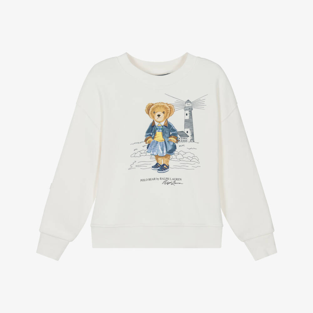 Ralph Lauren-Girls Soft Ivory Bear Jumper | Childrensalon Outlet