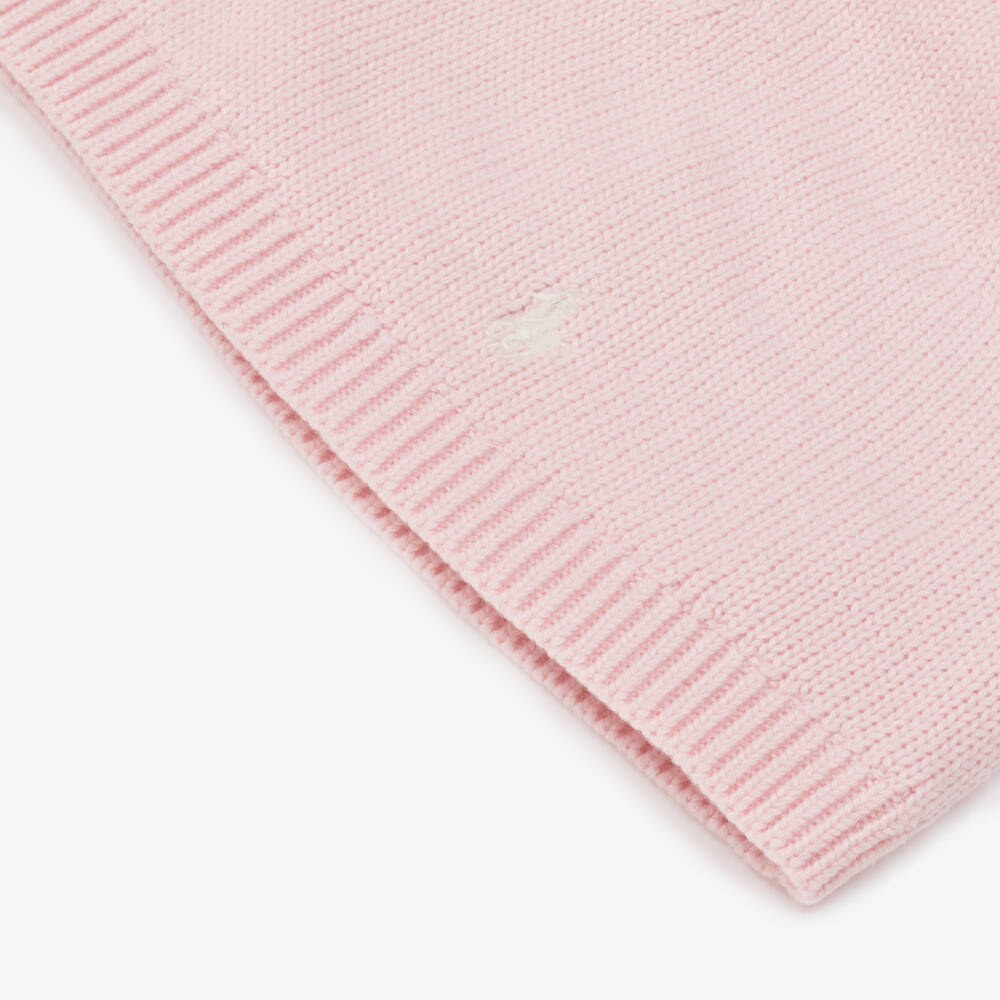 Ralph Lauren-Girls Soft Pink Cotton Knit Beanie | Childrensalon Outlet