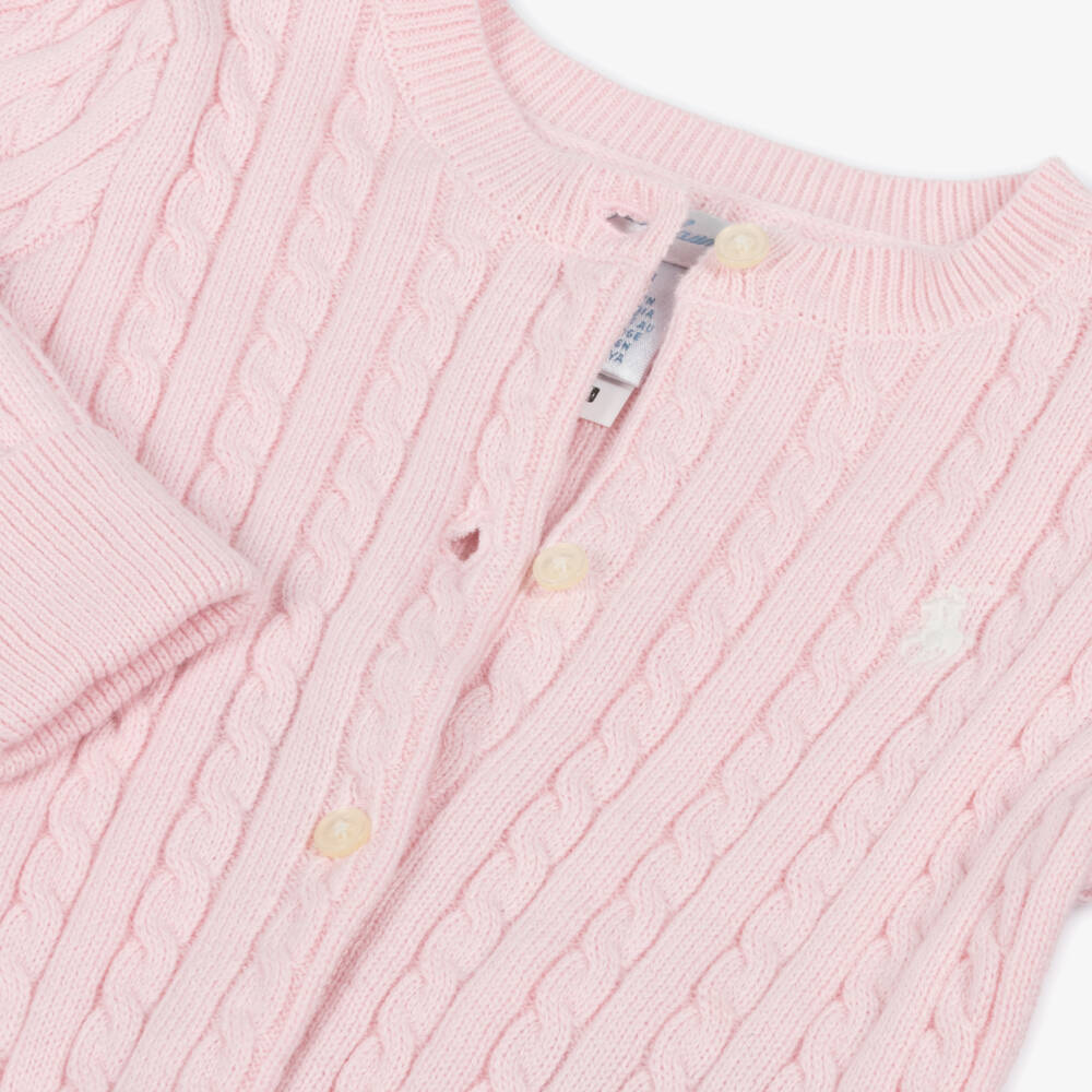 Ralph Lauren-Girls Soft Pink Knit Cardigan | Childrensalon Outlet