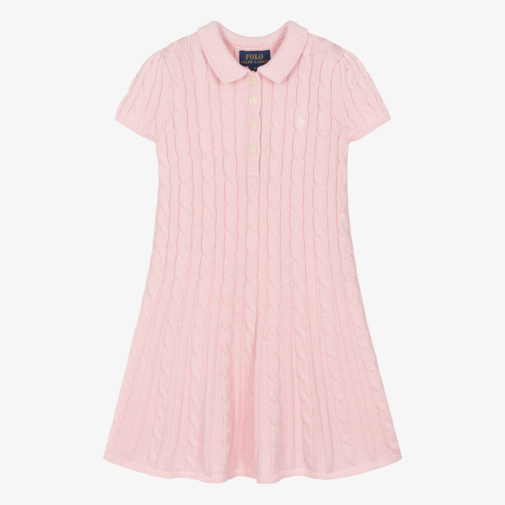 Ralph Lauren-Girls Soft Pink Knit Frock | Childrensalon Outlet
