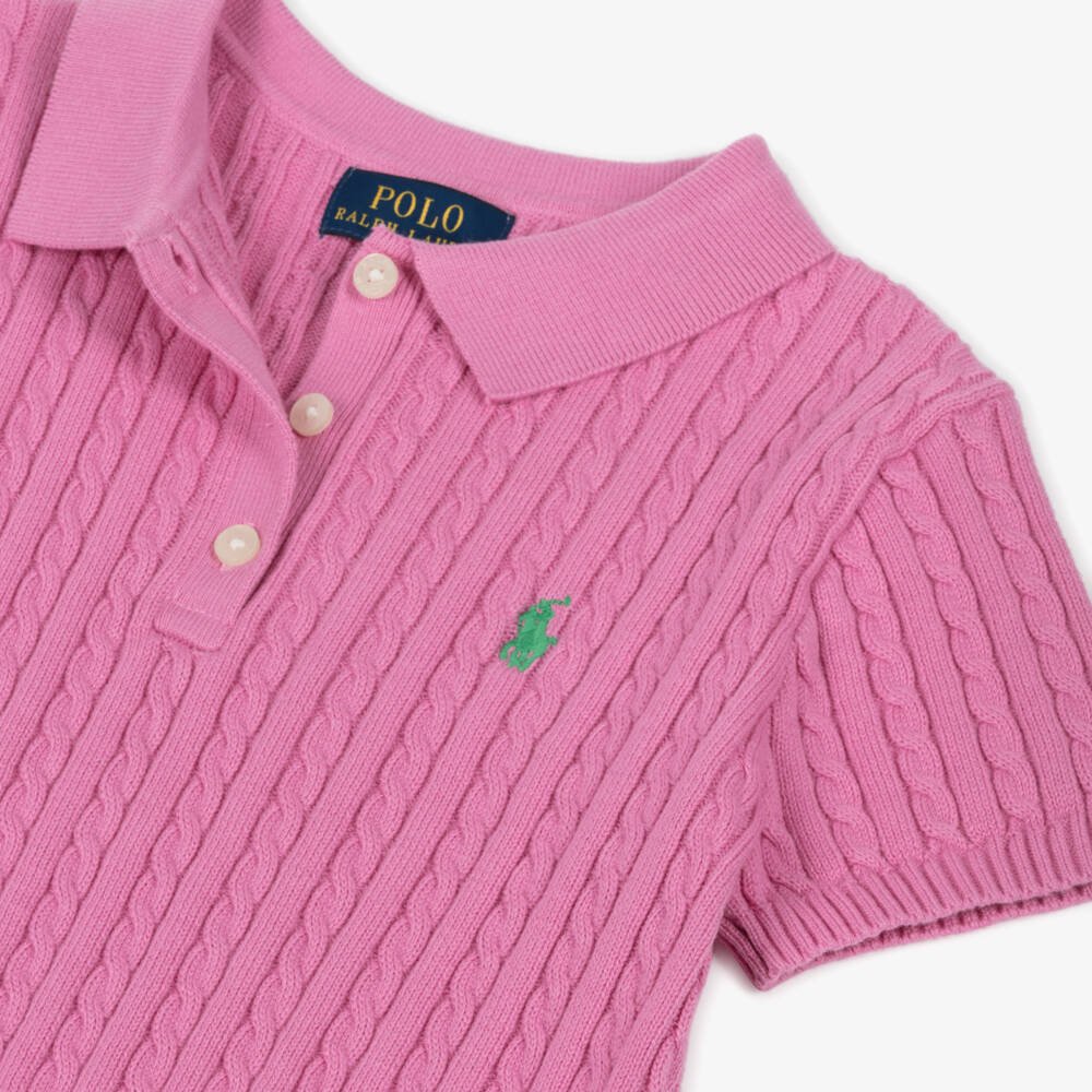 Ralph Lauren-Girls Soft Pink Knit Polo Top | Childrensalon Outlet