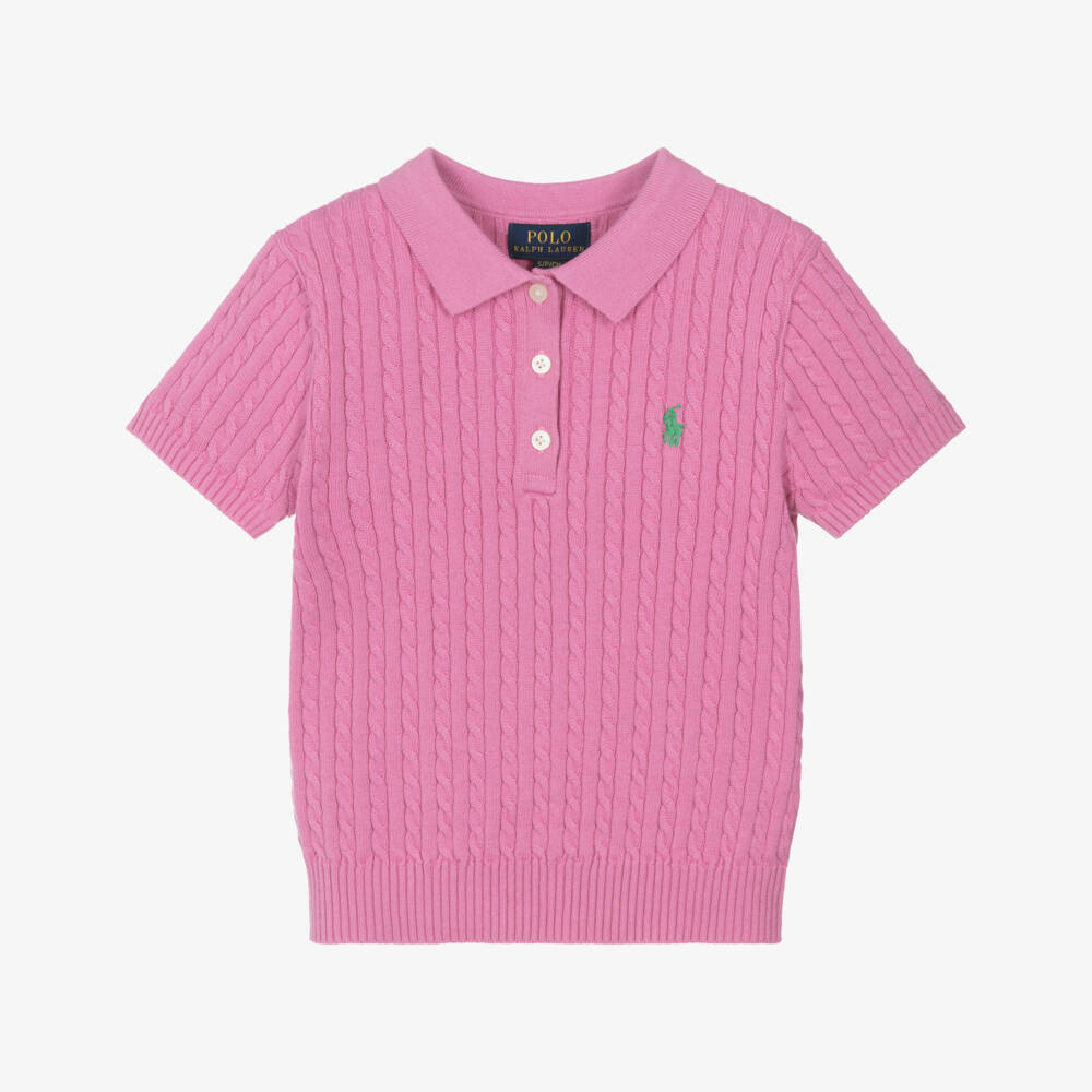 Ralph Lauren-Girls Soft Pink Knit Polo Top | Childrensalon Outlet