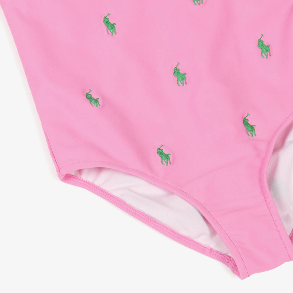 Ralph Lauren-Girls Soft Pink Pony Swimsuit | Childrensalon Outlet