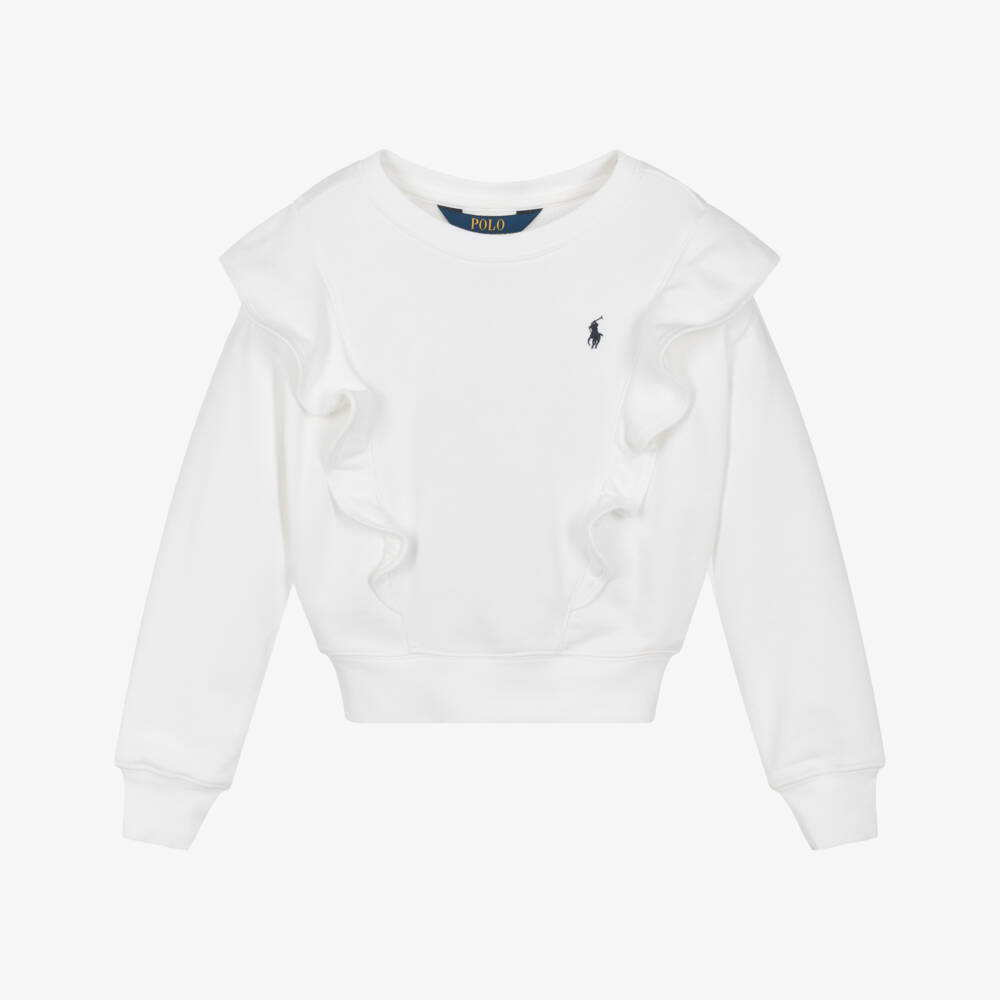 Ralph Lauren-Girls Soft Ruffle Ivory Jumper | Childrensalon Outlet