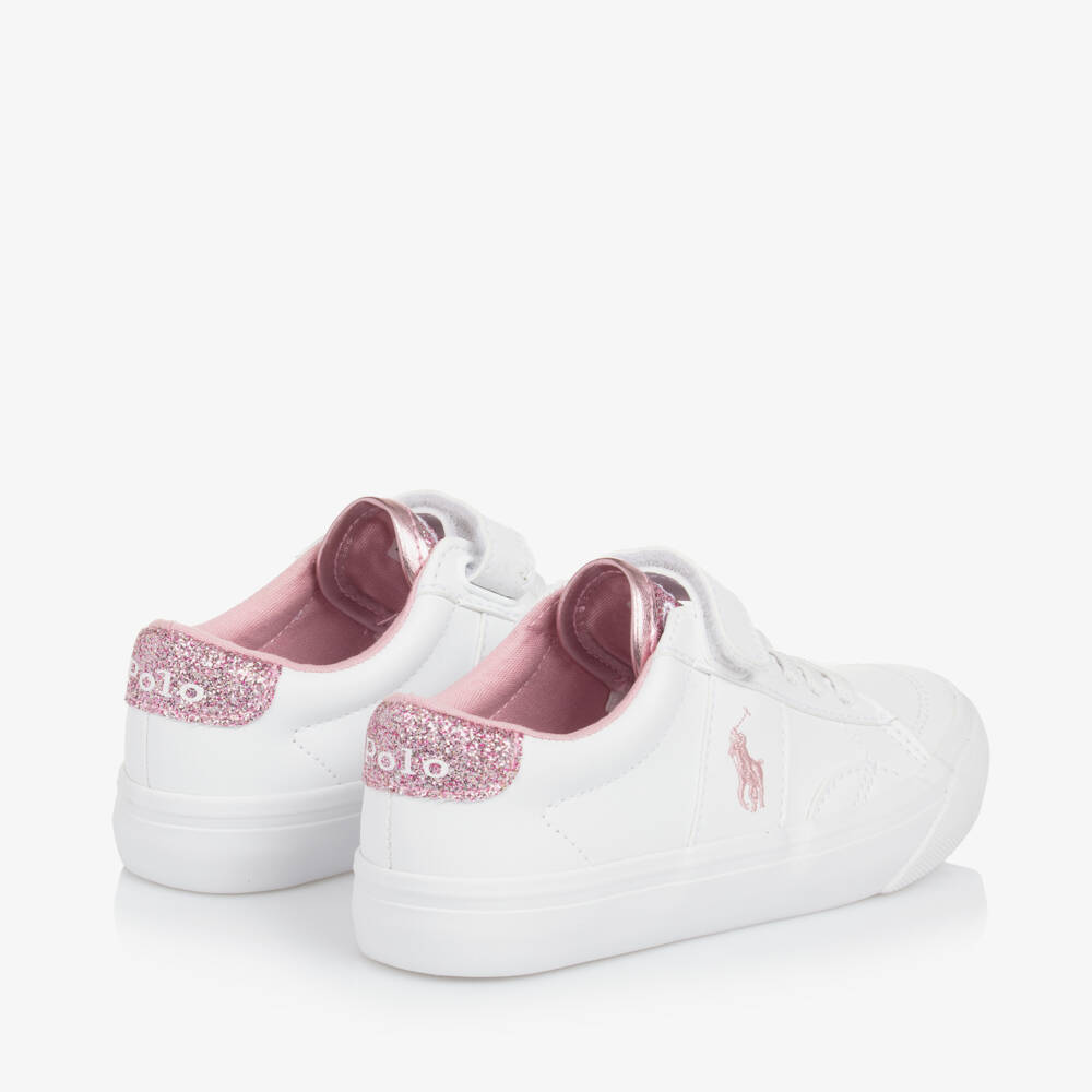 Ralph Lauren-Girls Sparkling Pink & White Sneakers | Childrensalon Outlet
