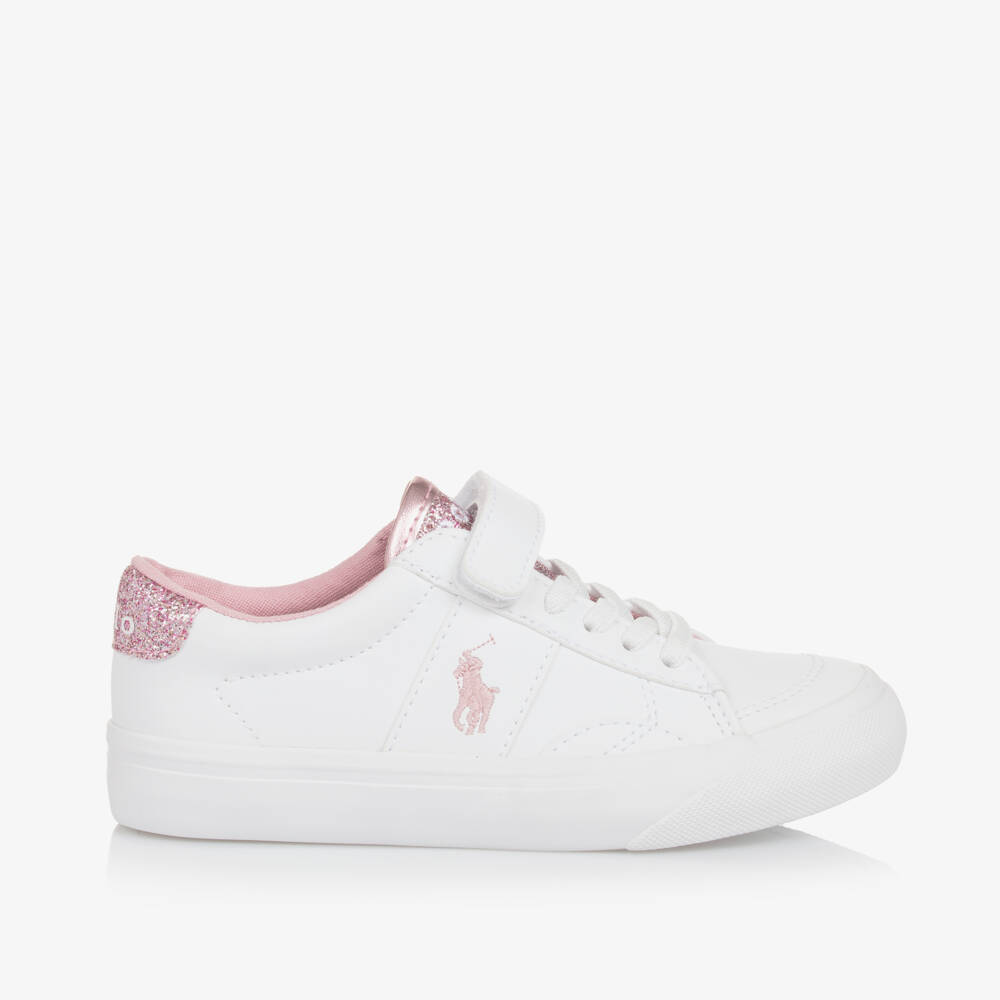 Ralph Lauren-Girls Sparkling Pink & White Sneakers | Childrensalon Outlet