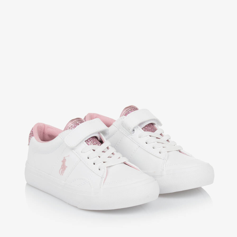 Ralph Lauren-Girls Sparkling Pink & White Sneakers | Childrensalon Outlet