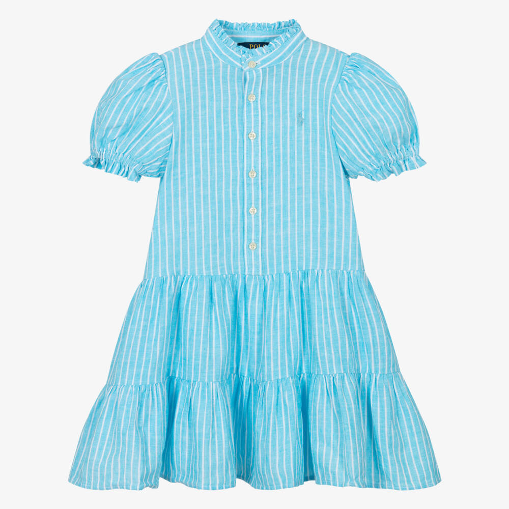 Ralph Lauren-Girls Striped Breeze Linen Dress | Childrensalon Outlet