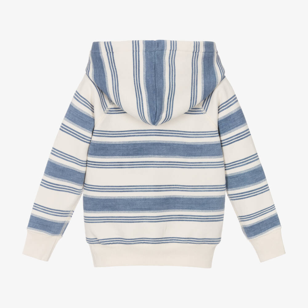 رالف لورين-توب هودي مزيج قطن مقلم لون أزرق وأبيض للبنات | Childrensalon Outlet