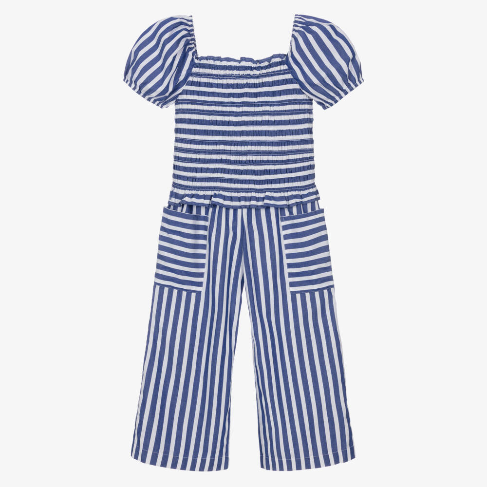 Ralph Lauren-Girls Striped Cotton Blue Ensemble | Childrensalon Outlet
