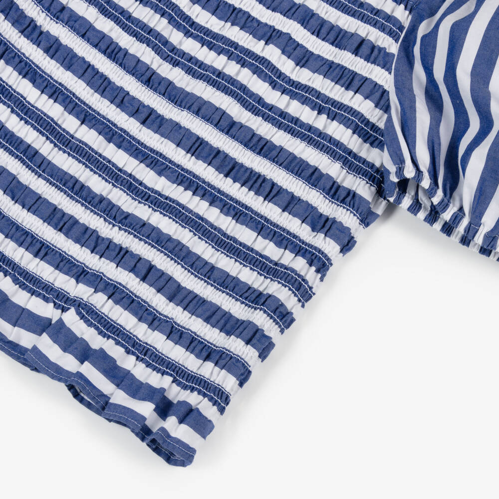 Ralph Lauren-Girls Striped Cotton Blue Ensemble | Childrensalon Outlet