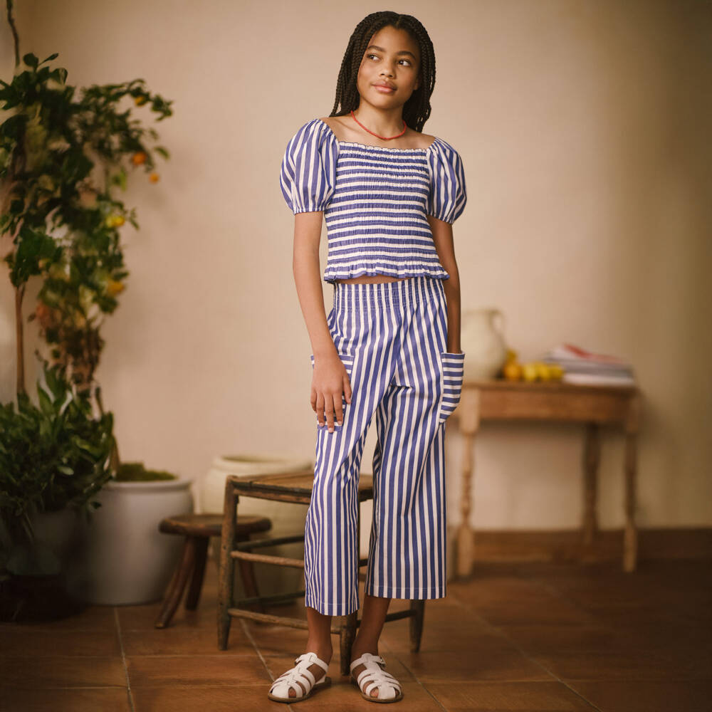 Ralph Lauren-Girls Striped Cotton Blue Ensemble | Childrensalon Outlet