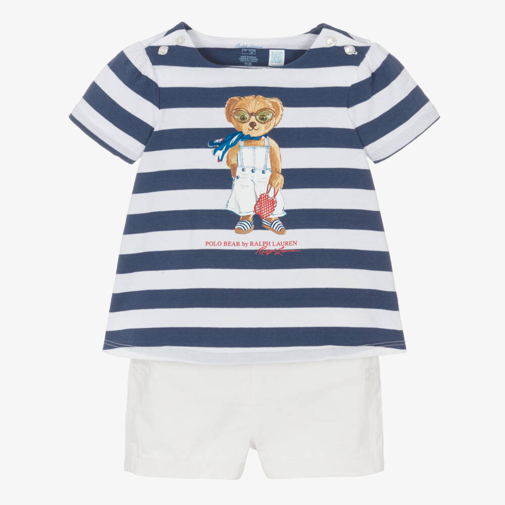 Ralph Lauren-Girls Striped Cotton Navy Set | Childrensalon Outlet