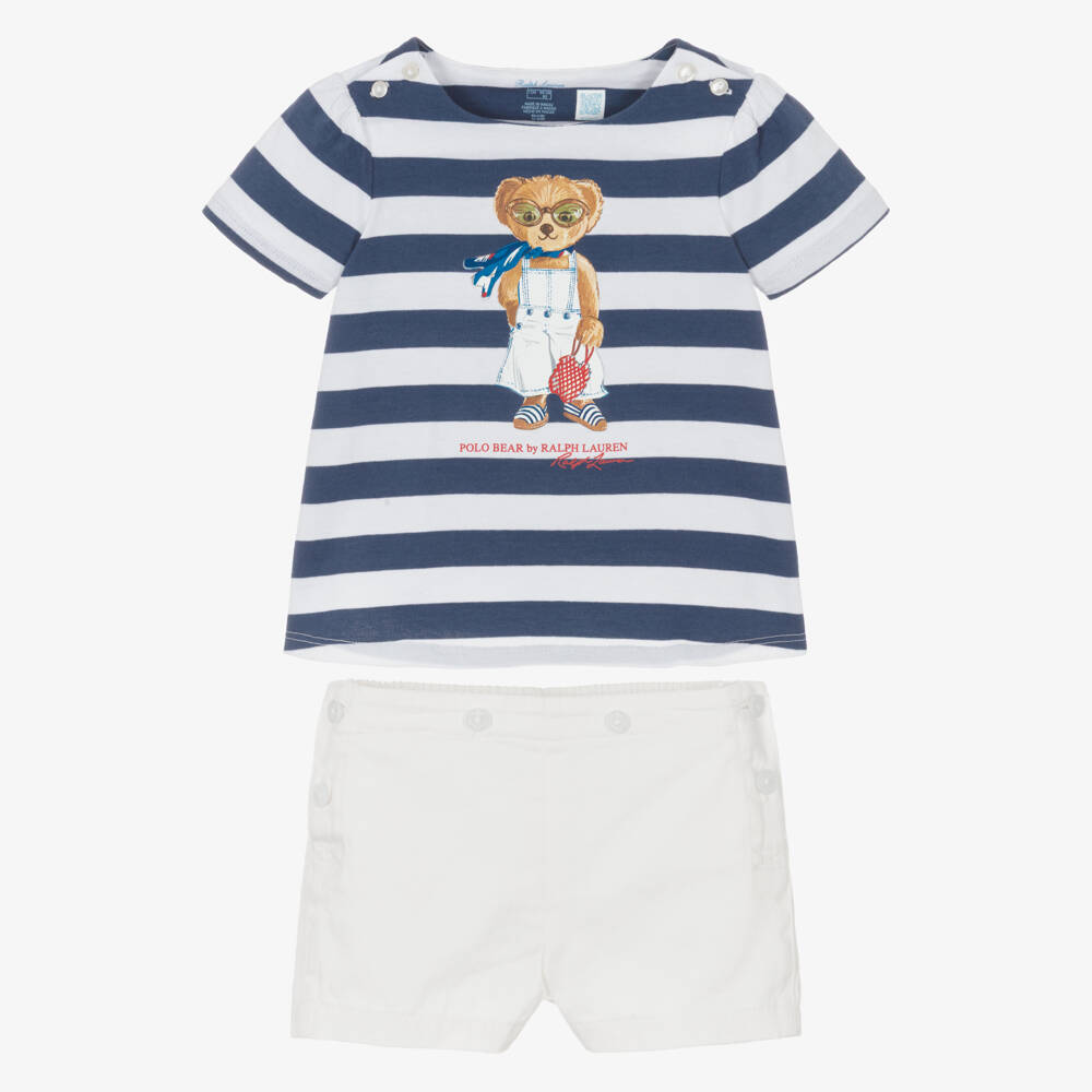 Ralph Lauren-Комплект из полосатого хлопка синий для девочек | Childrensalon Outlet