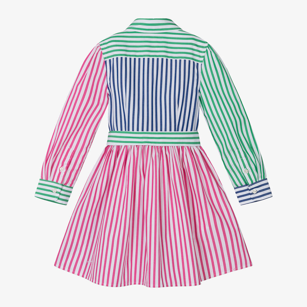 Ralph Lauren-فستان قميص قطن بوبلين مقلّم لون زهري | Childrensalon Outlet