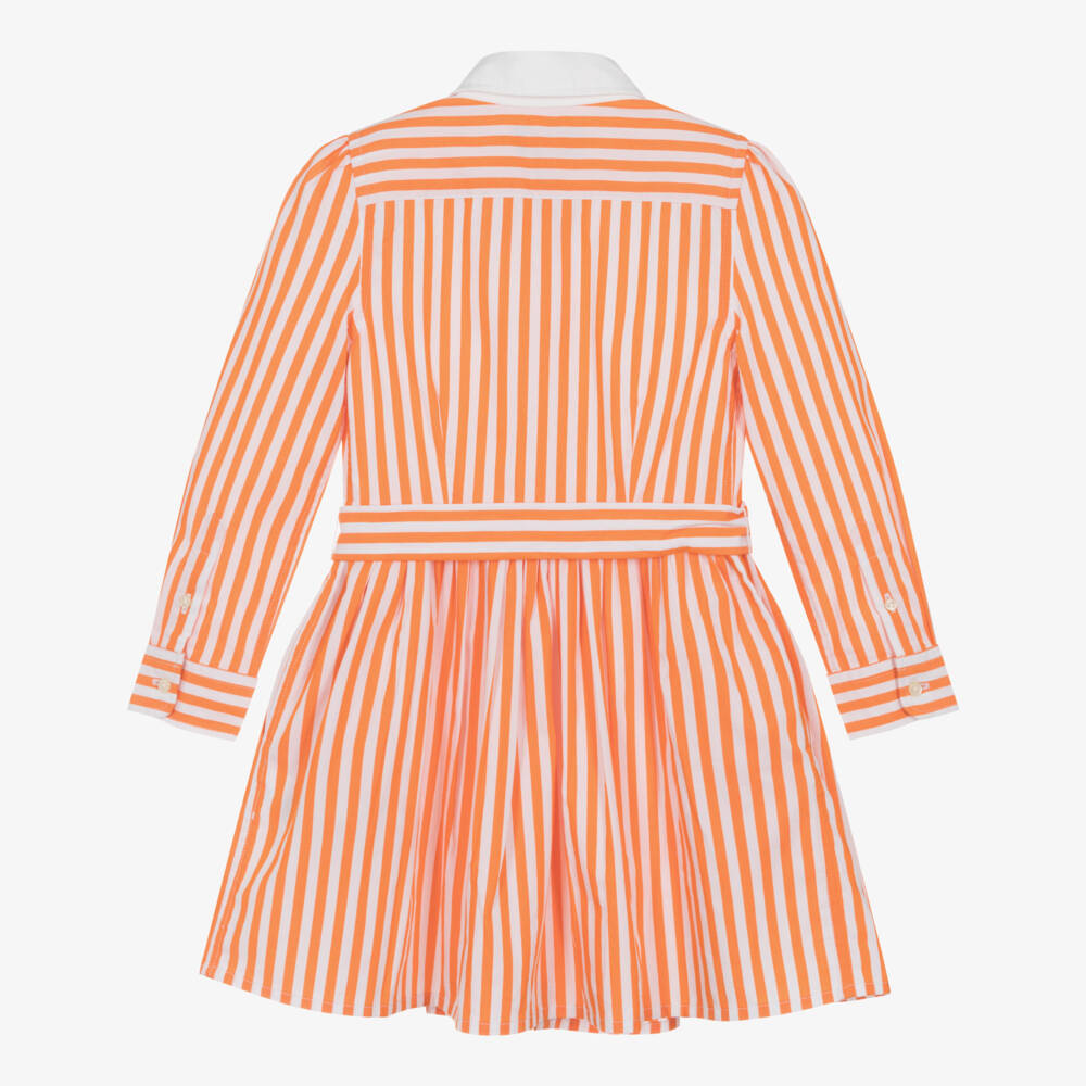 Ralph Lauren-Платье из поплина в полоску мандарин для девочек | Childrensalon Outlet