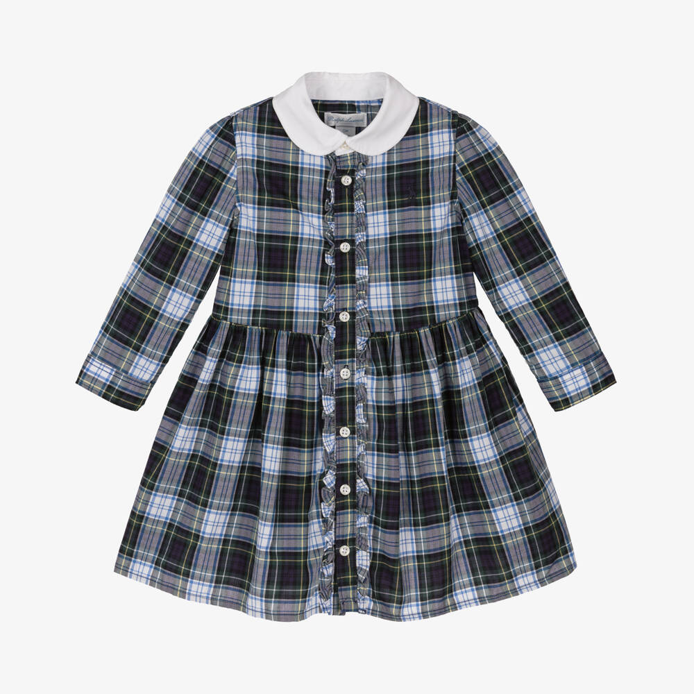 Ralph Lauren-Girls Tartan Cotton Dress in Blue | Childrensalon Outlet