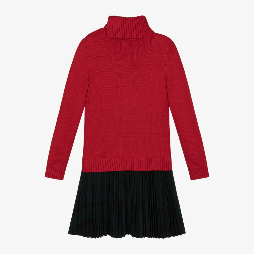 Ralph Lauren-فستان بلوفر تارتان لون أحمر وأخضر | Childrensalon Outlet