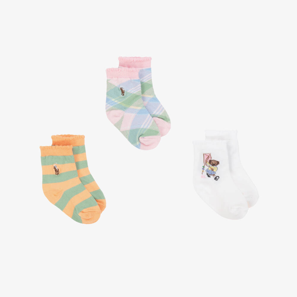Ralph Lauren-Girls' Trio of White, Orange & Pink Socks | Childrensalon Outlet