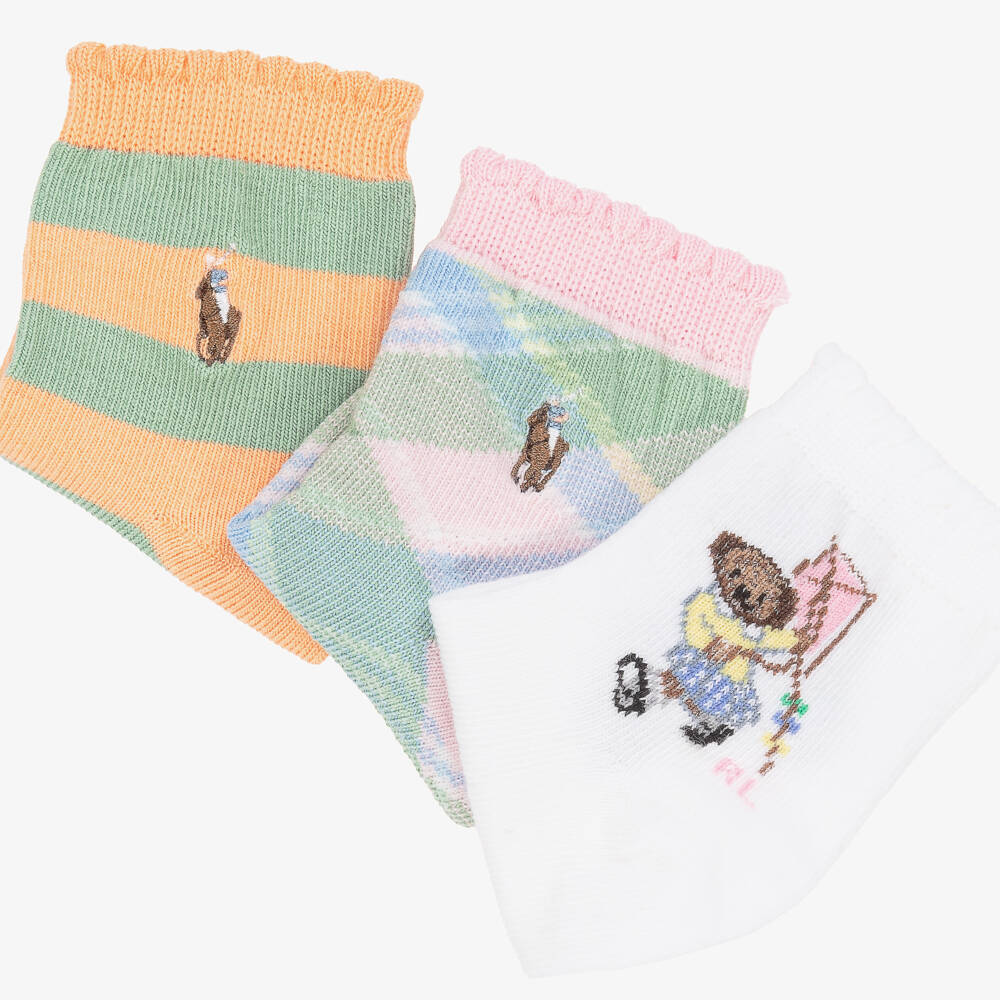 Ralph Lauren-Girls' Trio of White, Orange & Pink Socks | Childrensalon Outlet