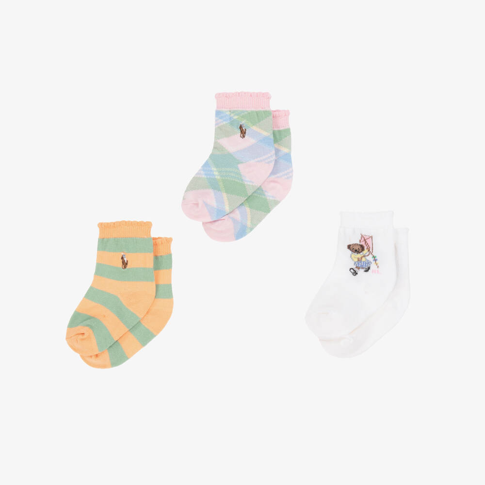 Ralph Lauren-Girls' Trio of White, Orange & Pink Socks | Childrensalon Outlet