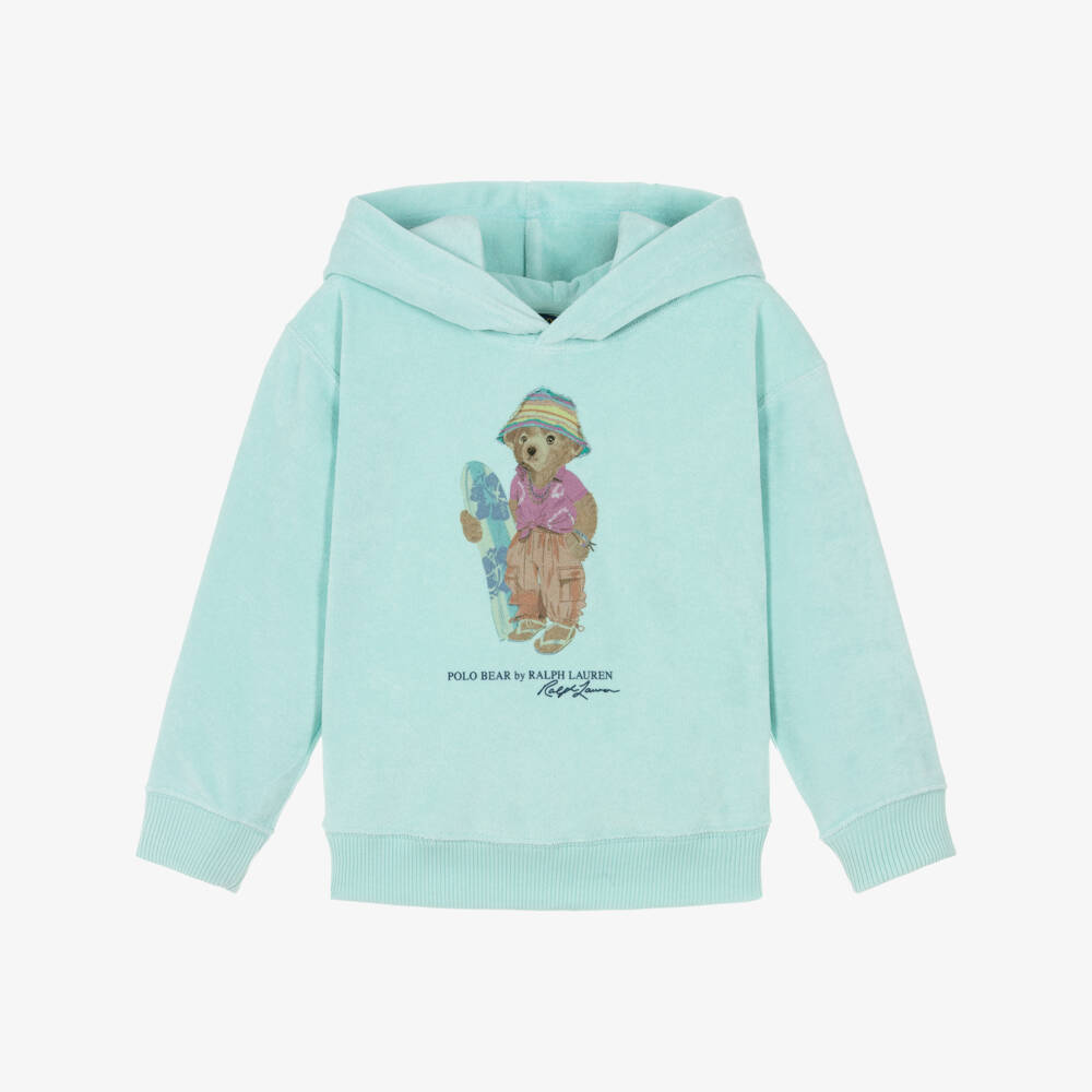 Ralph Lauren-Girls Turquoise Blue Polo Bear Towelling Hoodie | Childrensalon Outlet
