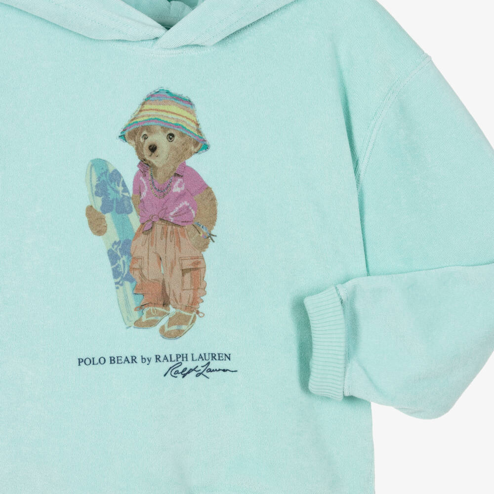 Ralph Lauren-Girls Turquoise Blue Polo Bear Towelling Hoodie | Childrensalon Outlet