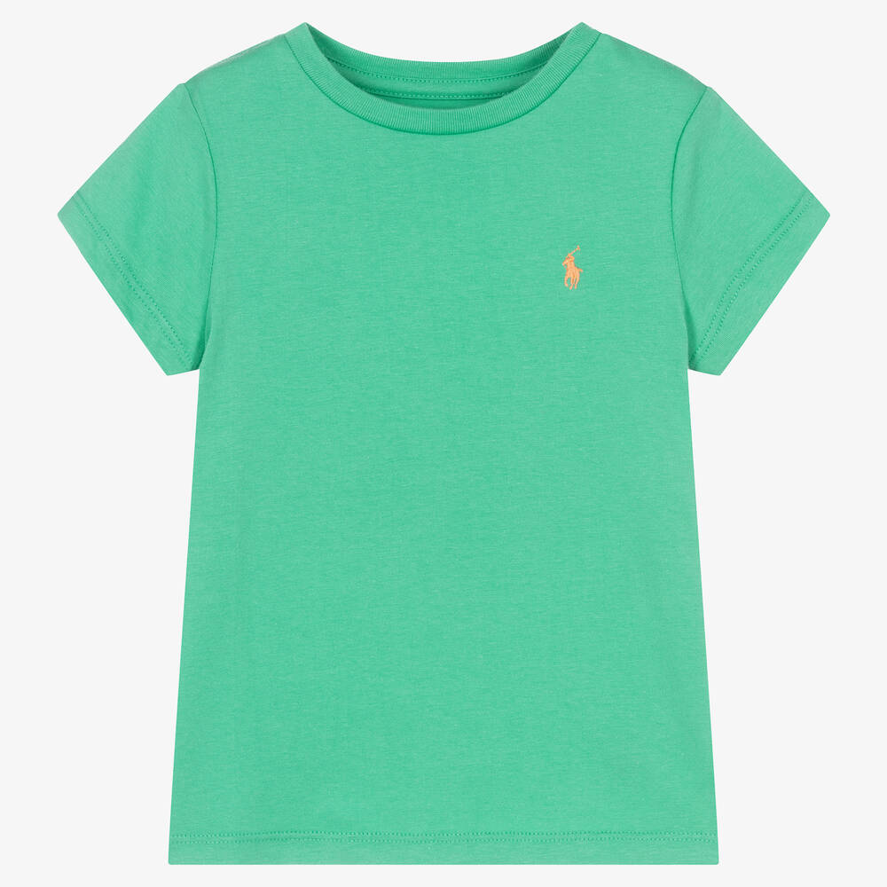 Ralph Lauren - T-shirt en coton vert turquoise fille  | Childrensalon